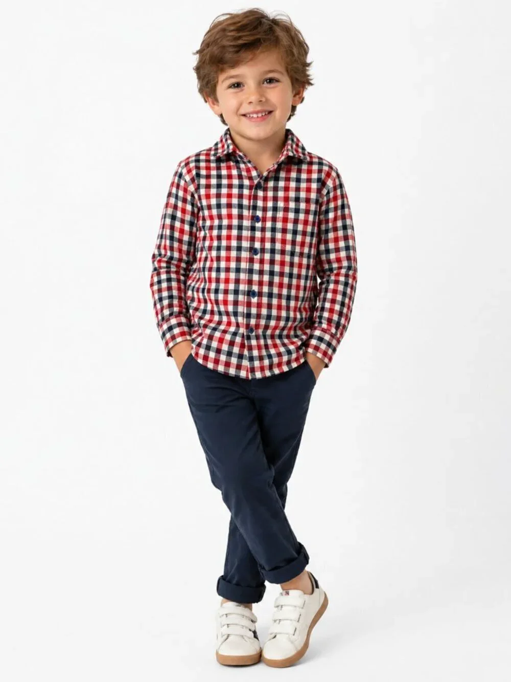 TOOBYDOO Cotton Plaid Button Down Red Blue Boys 5T